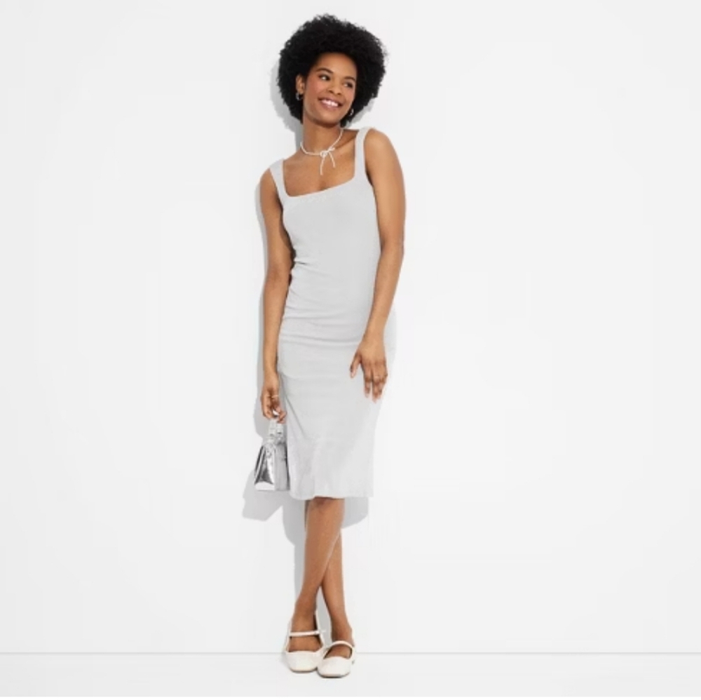 WILD FABLE WOMEN'S SILVER SQUARE NECK MIDI DRESS. XS/ NWT